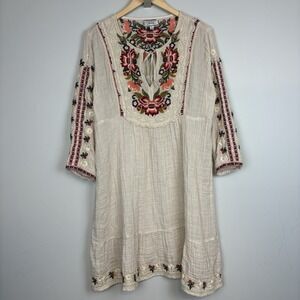Johnny Was Workshop Dress Womens M Gauze Embroidered Floral Boho